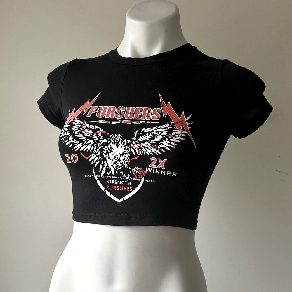 Winged Pursuers Graphic Cropped Tee, Black XS